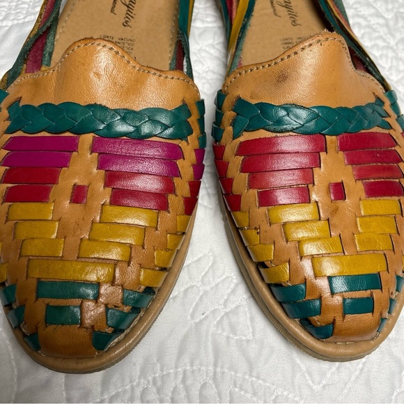 Women’s Calzado Artisanal Leather Huaraches Colorful Woven Design Size 9 - Picture 9 of 12
